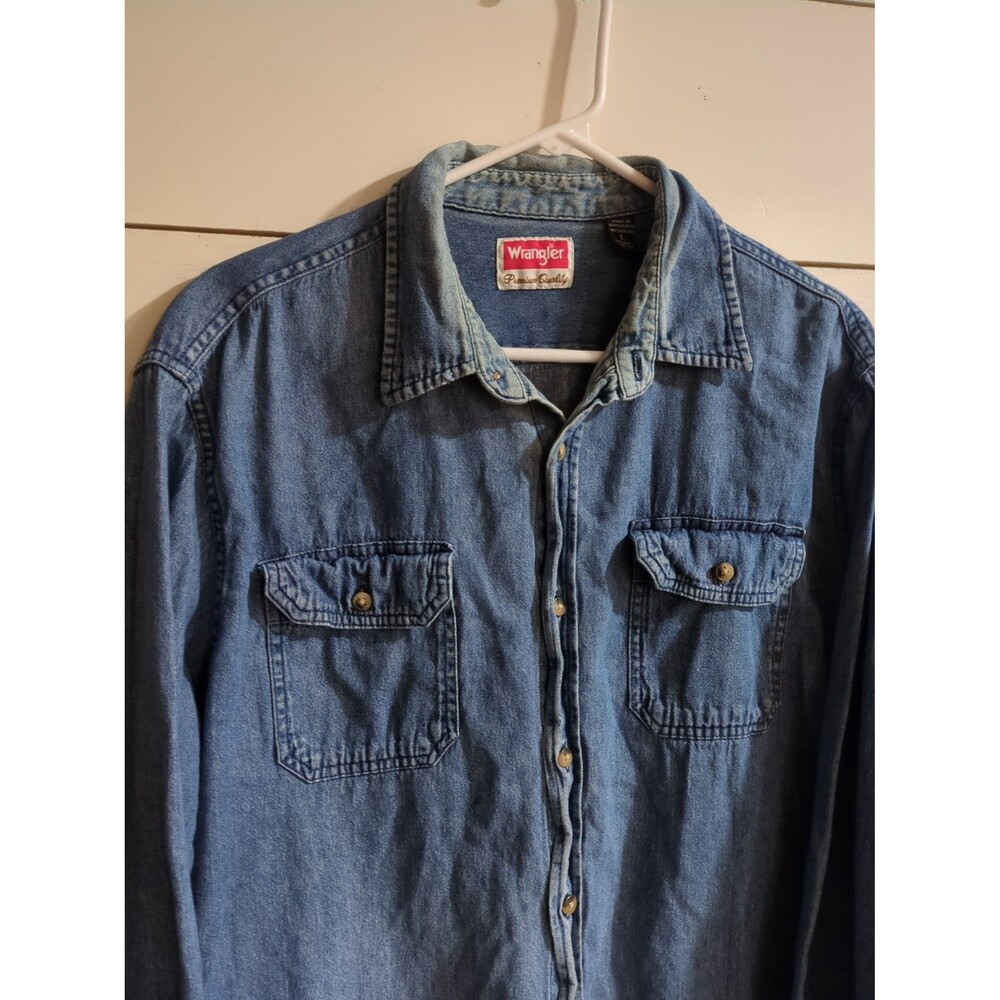Wrangler 100% cotton denim shirt men's button-down large fall winter ranch